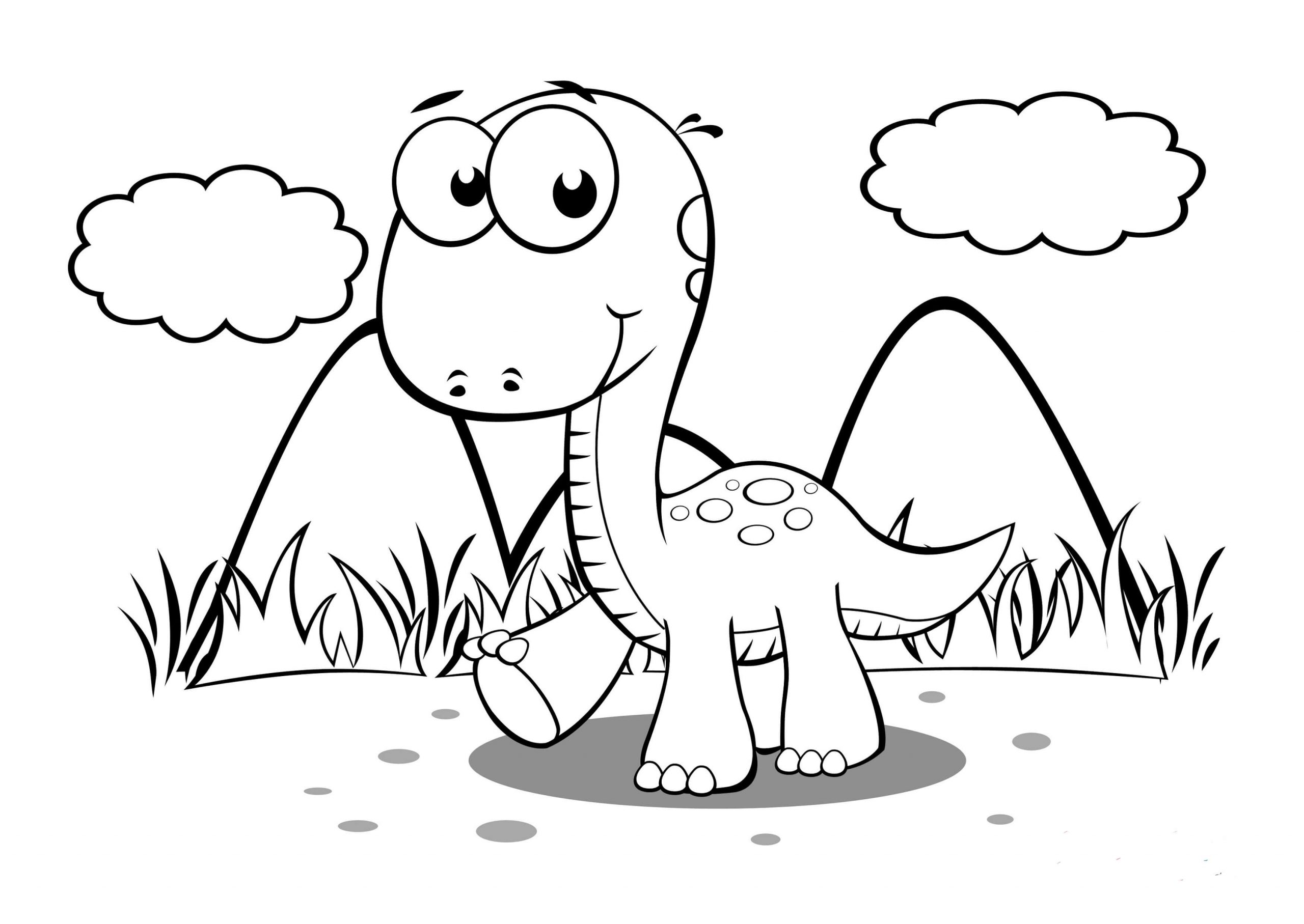 Baby Langhalset Dinosaur Gåtur Tegninger til Farvelægning