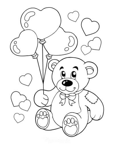 Bamse Holder Balloner I Valentine Tegninger til Farvelægning