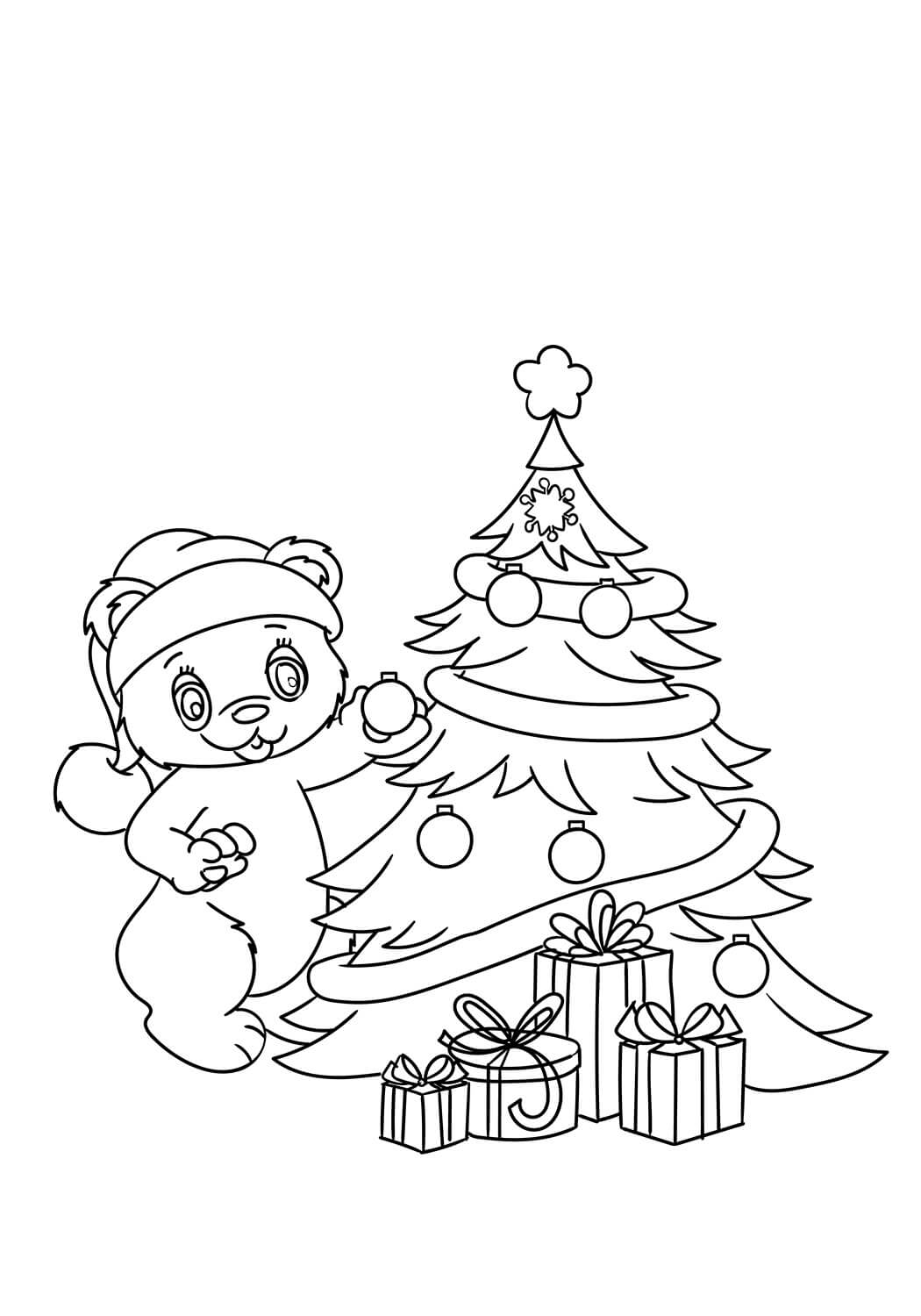 Bamse Pynter Juletræet Tegninger til Farvelægning