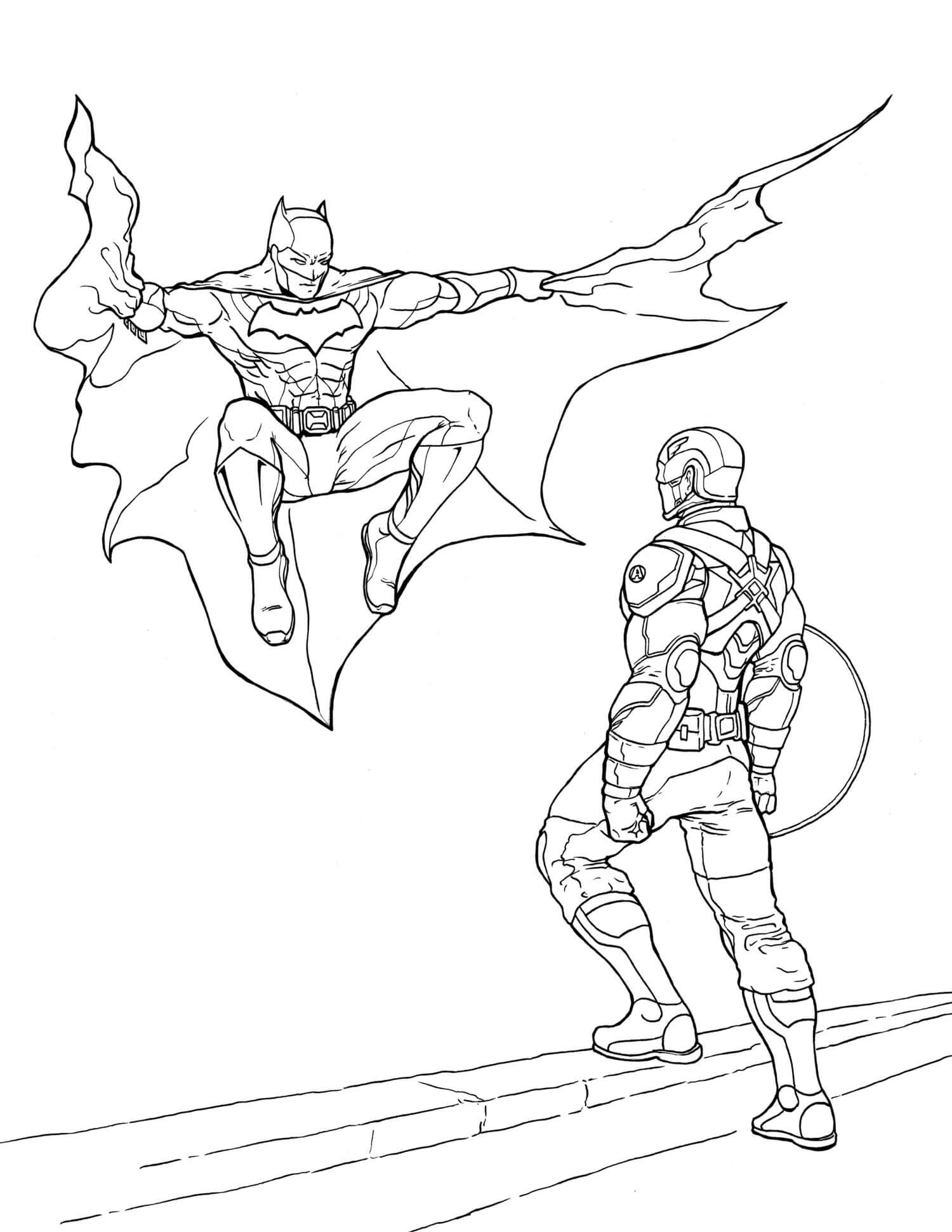 Batman vs Kaptajn Amerika Tegninger til Farvelægning