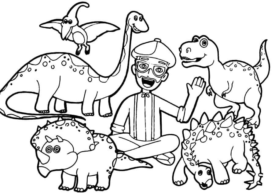 Blippi Med Dinosaurer Tegninger til Farvelægning