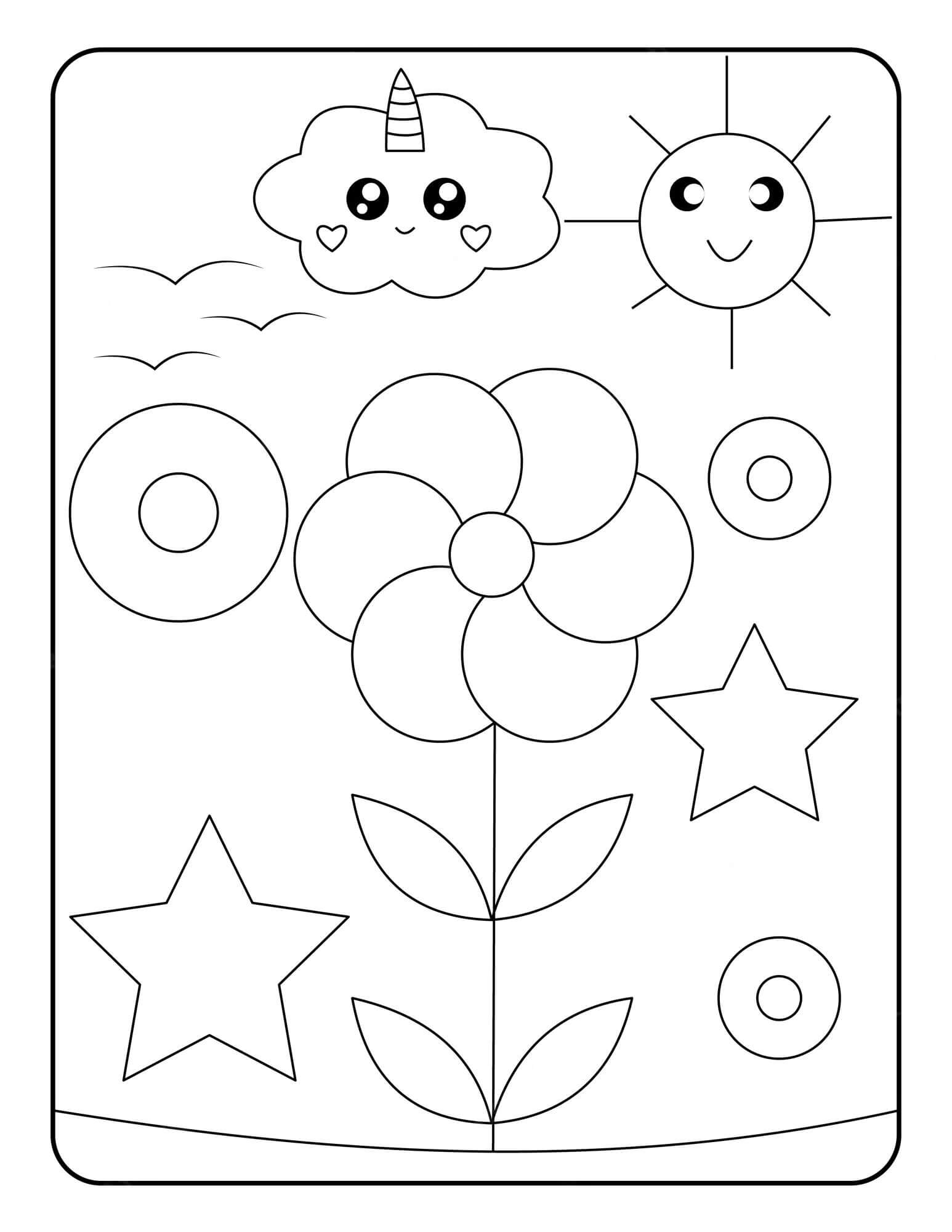 Blomst Med Sol Og Sky Tegninger til Farvelægning