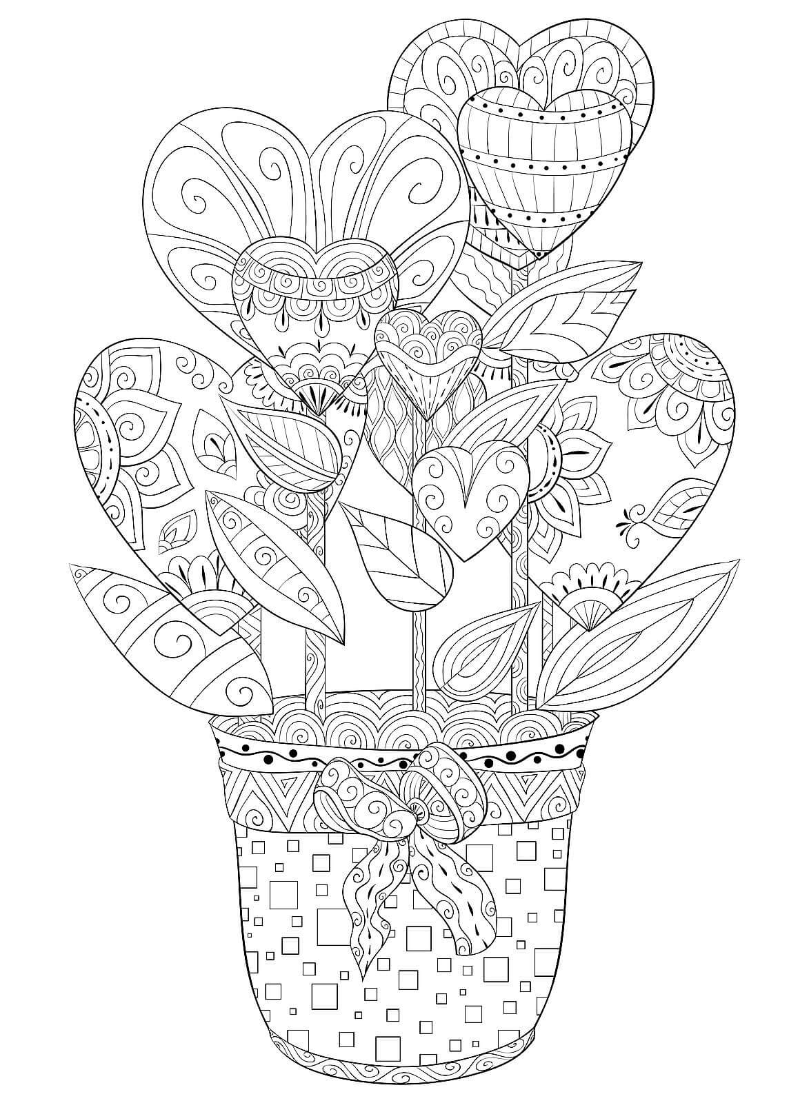 Blomsterpotte Mandala I Valentine Tegninger til Farvelægning