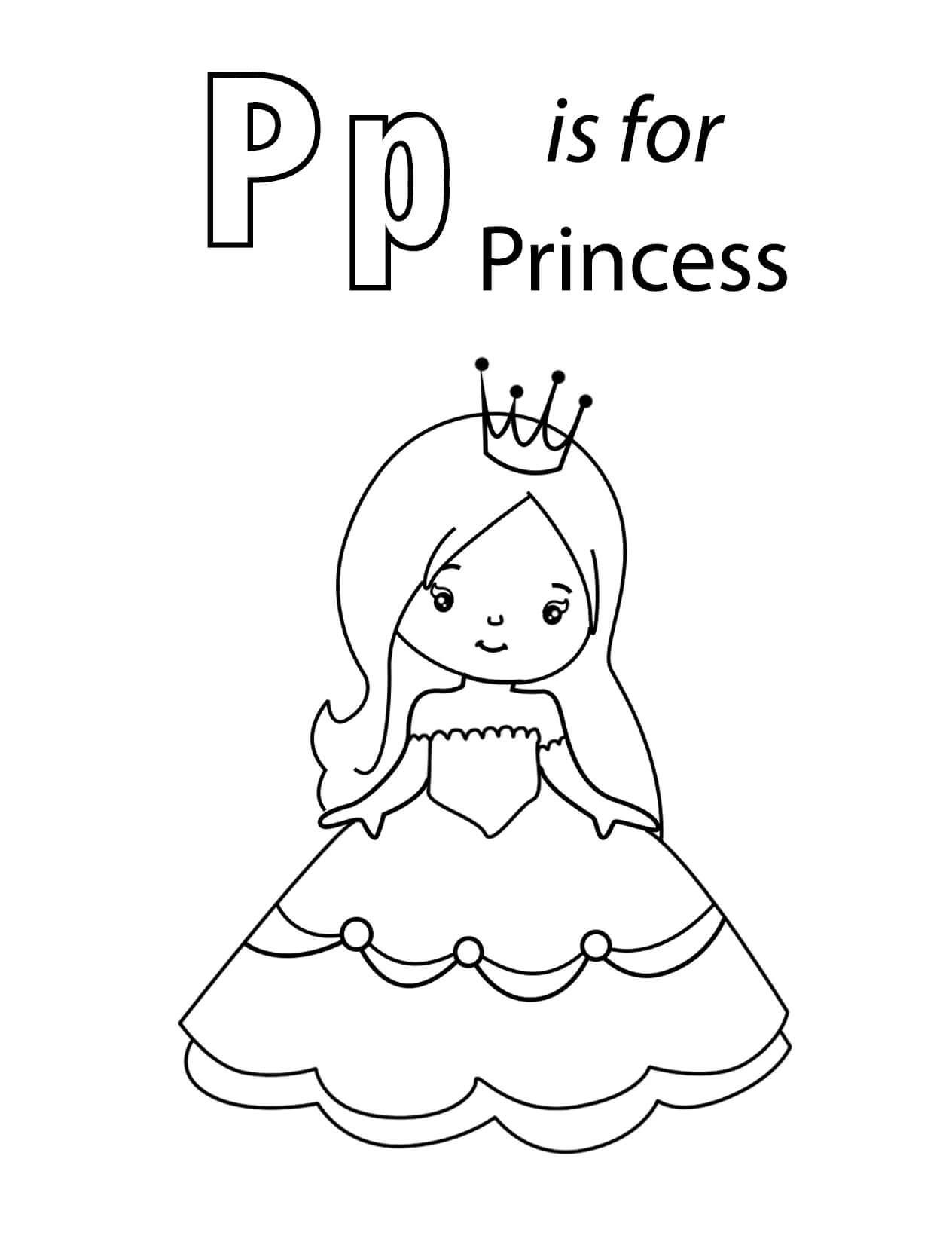 Bogstavet P Er For Prinsesse Tegninger til Farvelægning