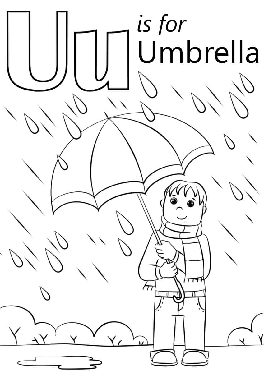 Bogstavet U Er For Paraply Tegninger til Farvelægning