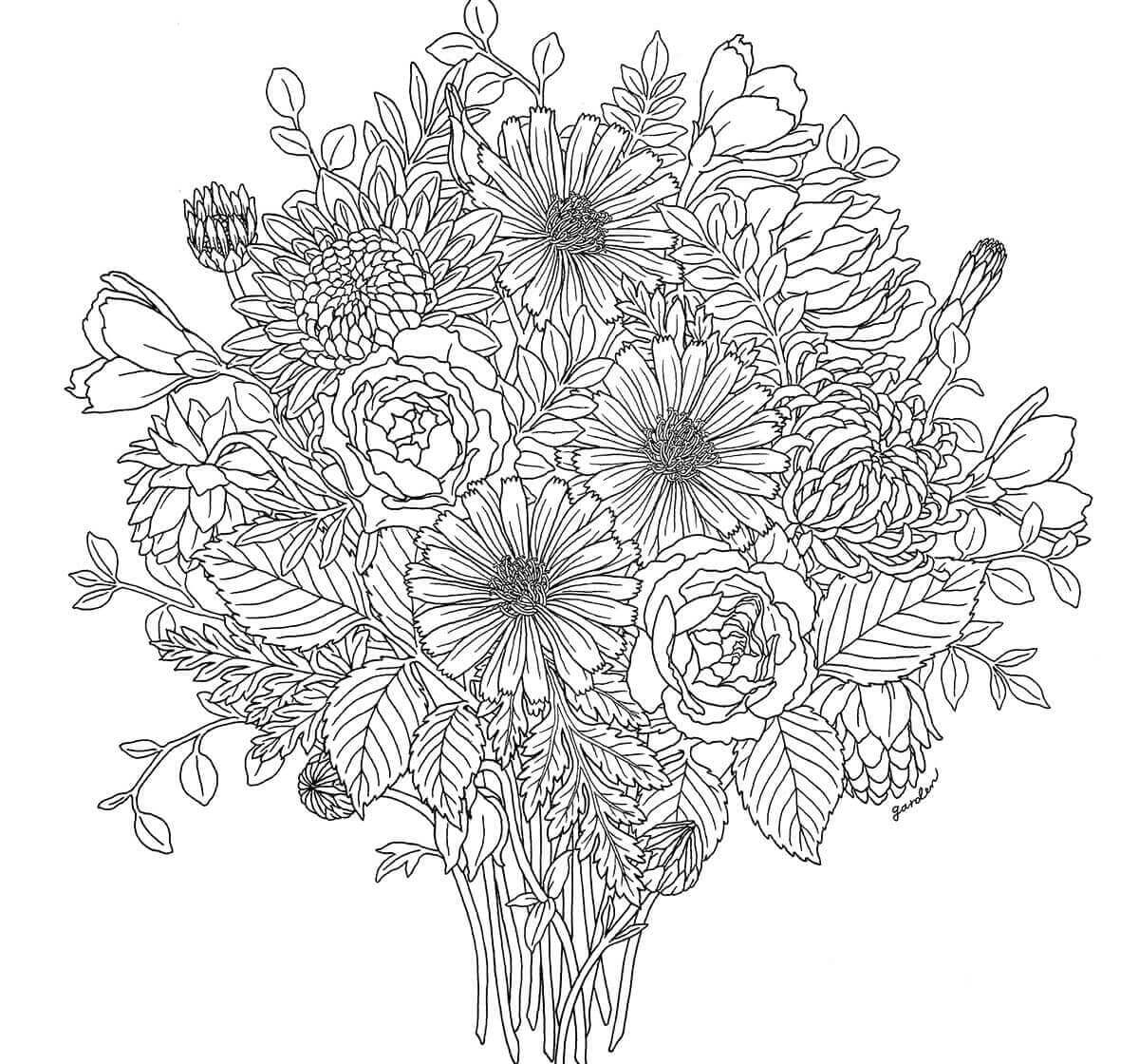 Buket Blomster Mandala Tegninger til Farvelægning