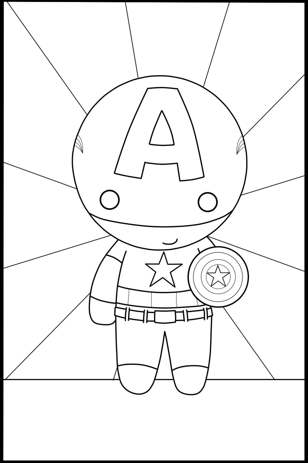 Captain America – Cute Doll Tegninger til Farvelægning