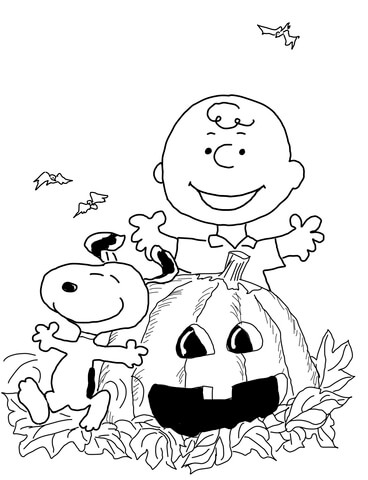 Charlie Og Snoopy Fejrer Halloween Tegninger til Farvelægning