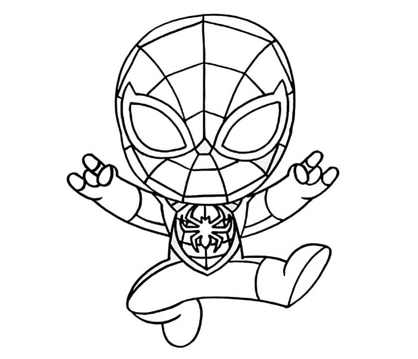 Chibi Spiderman-Springning Tegninger til Farvelægning