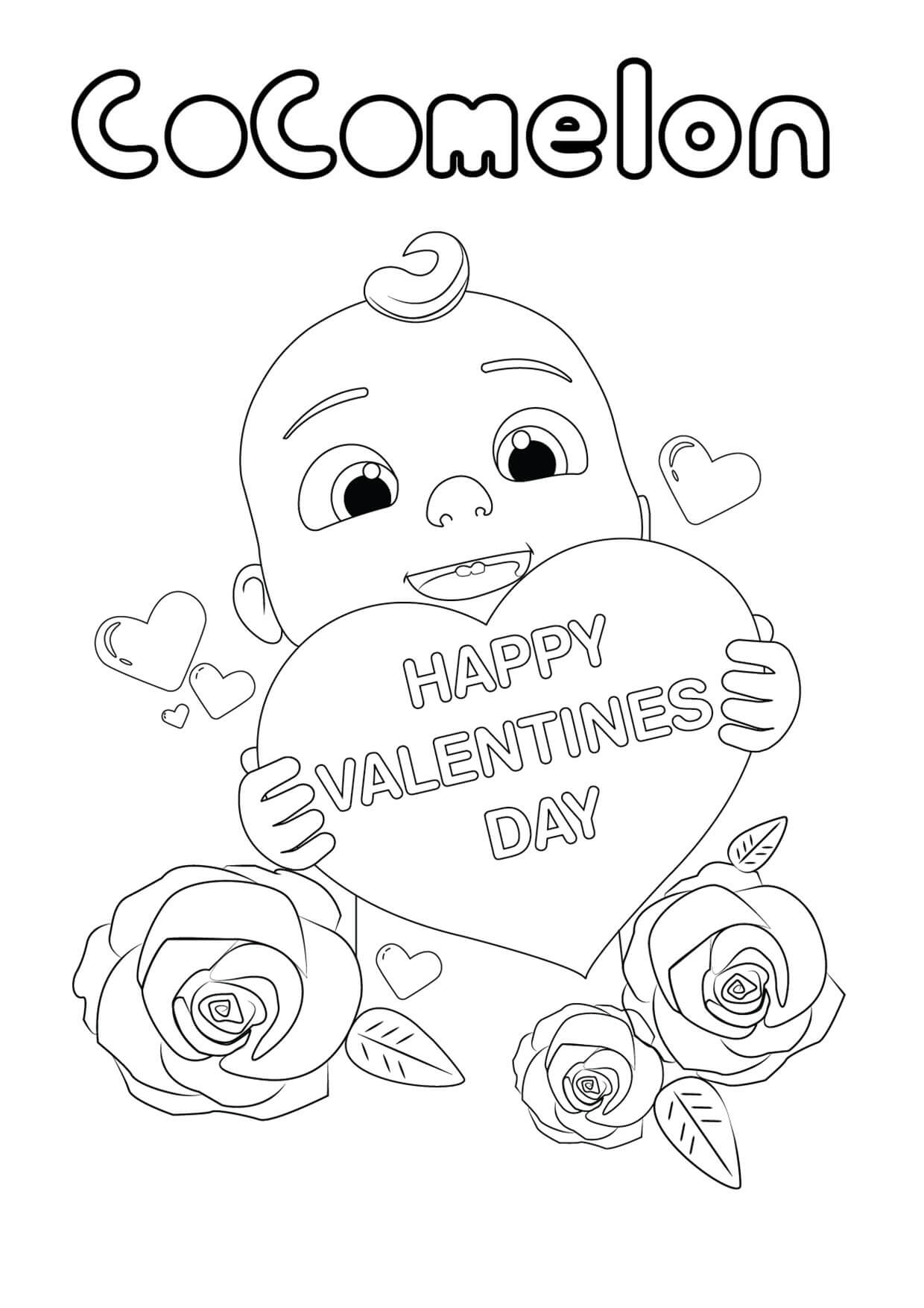 Cocomelon Med Hjerte Og Roser I Valentine Tegninger til Farvelægning