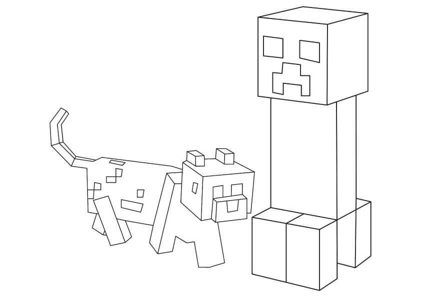 Creeper Og Hund I Minecraft Tegninger til Farvelægning