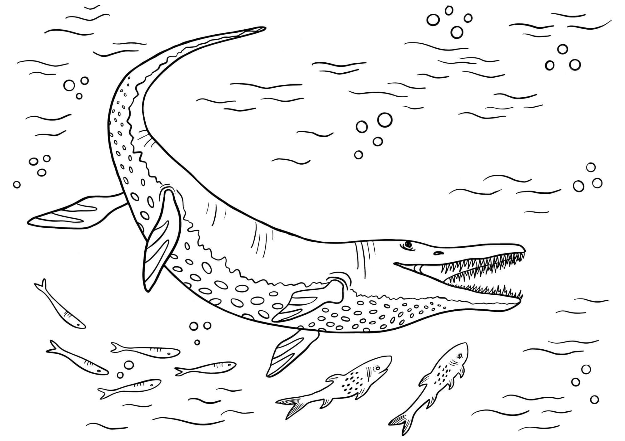 Dinosaur Med Fisk Tegninger til Farvelægning