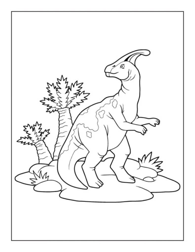 Dinosaur Med Kokosnøddetræer Tegninger til Farvelægning