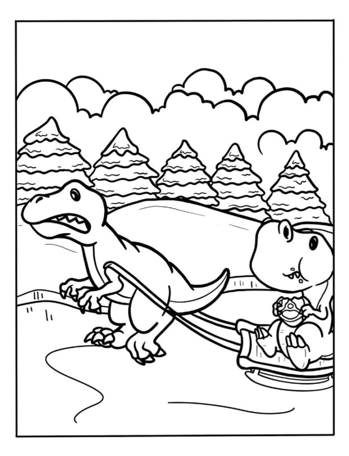 Dinosaurskøjteløb Om Vinteren Tegninger til Farvelægning