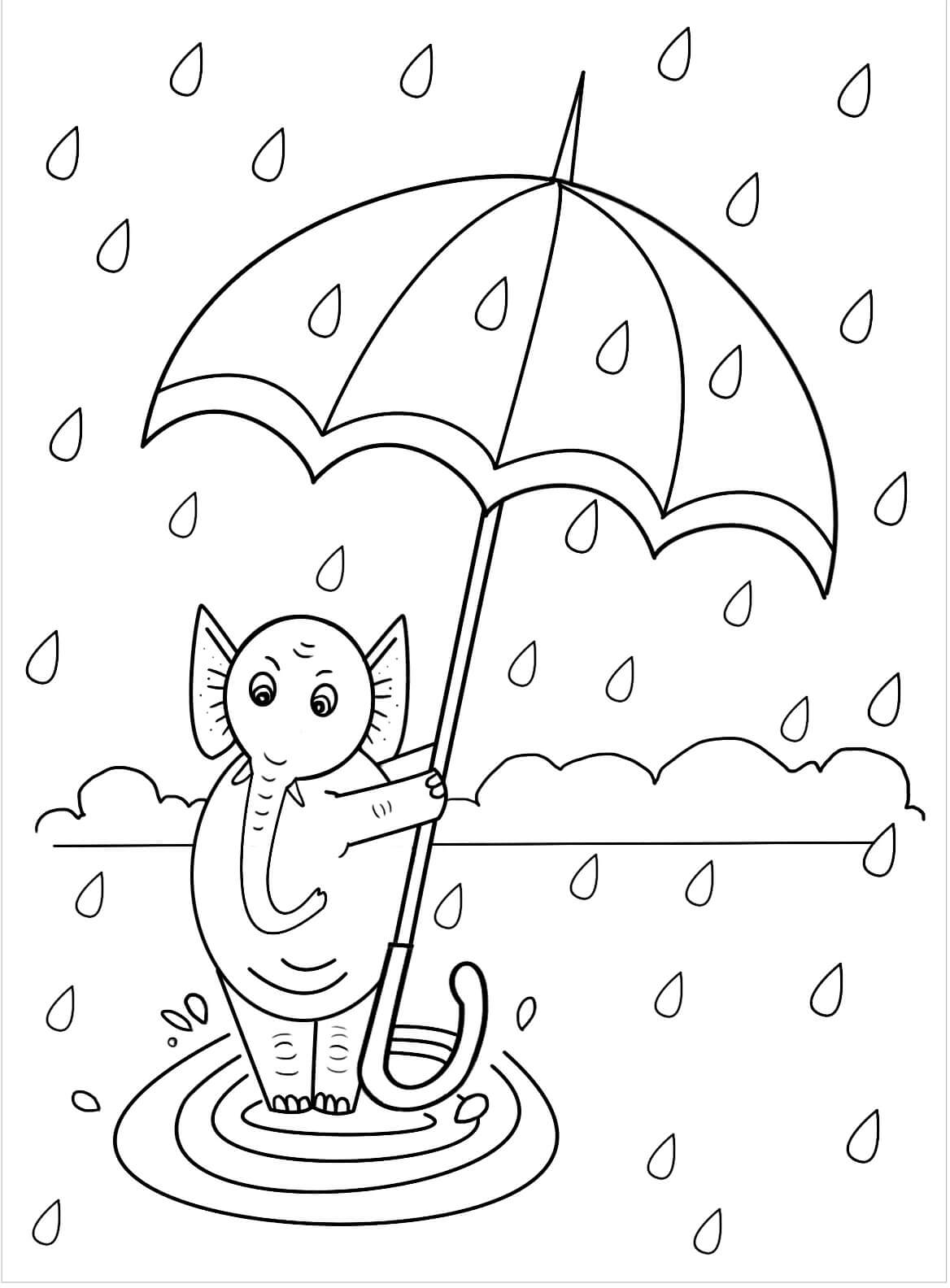 Elefant Holder Paraply Tegninger til Farvelægning