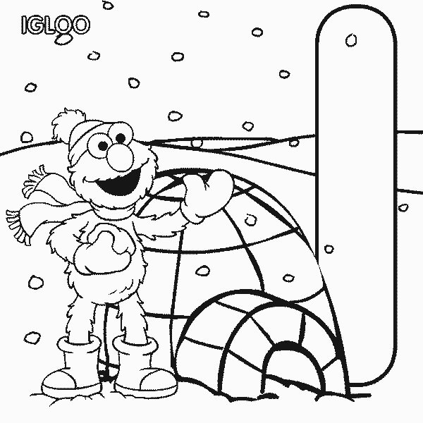Elmo og Igloen fra Sesame Street Tegninger til Farvelægning