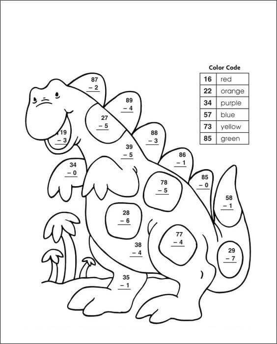 En Sjov Dinosaur Farve Efter Nummer Tegninger til Farvelægning