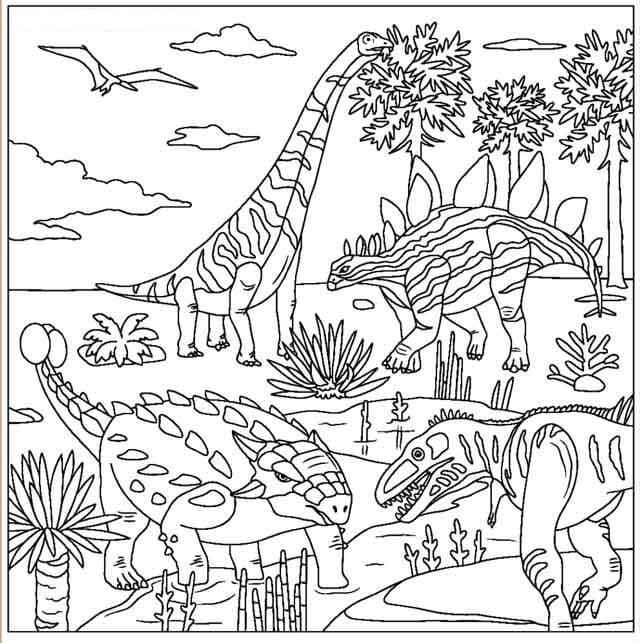 Fire Dinosaurer Tegninger til Farvelægning