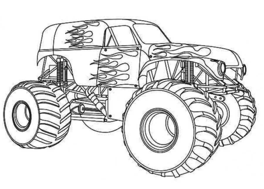 Flamme Monster Lastbil Tegninger til Farvelægning