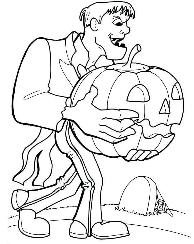 Frankenstein Holder Et Græskar Tegninger til Farvelægning