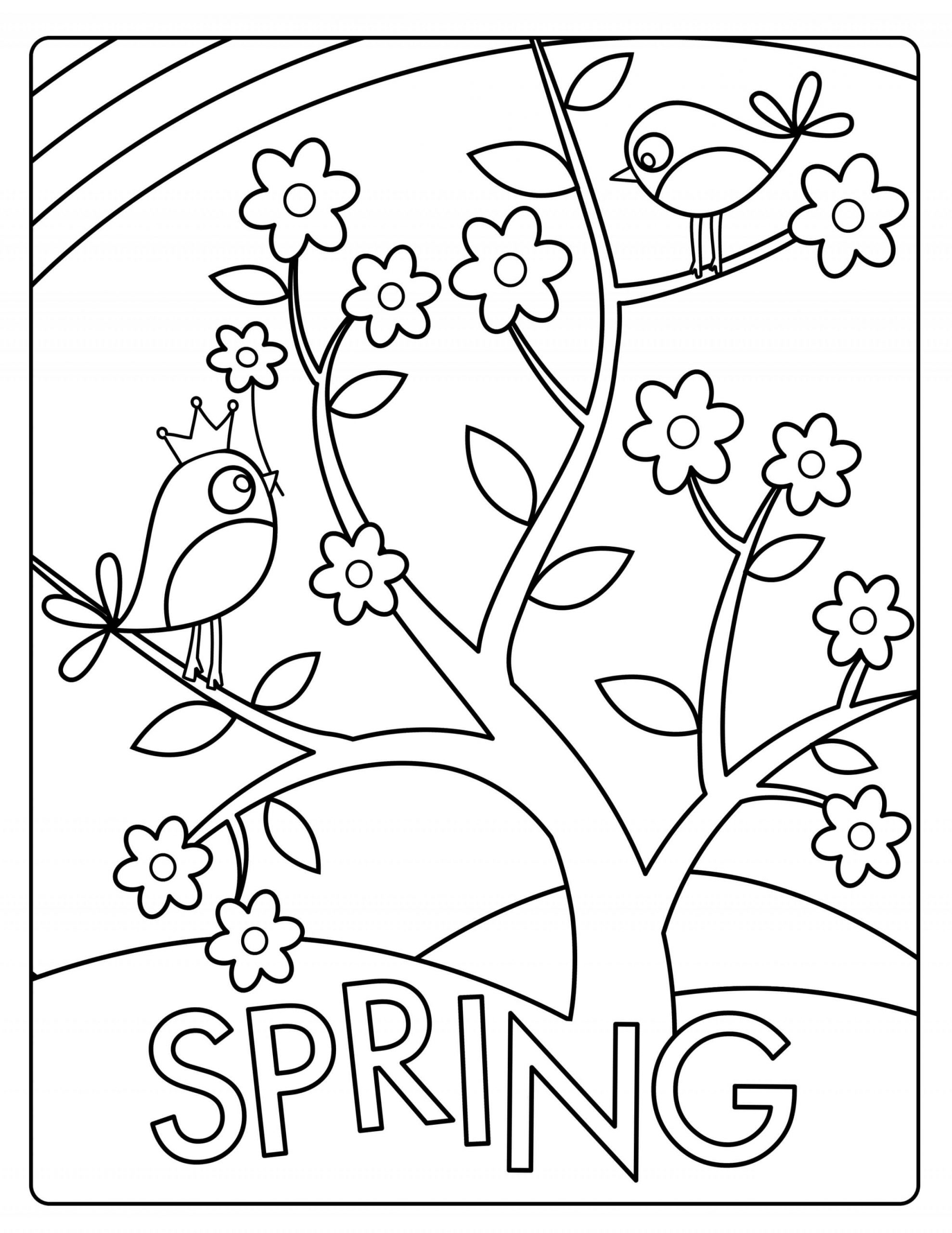 Fugl på træet om foråret Tegninger til Farvelægning