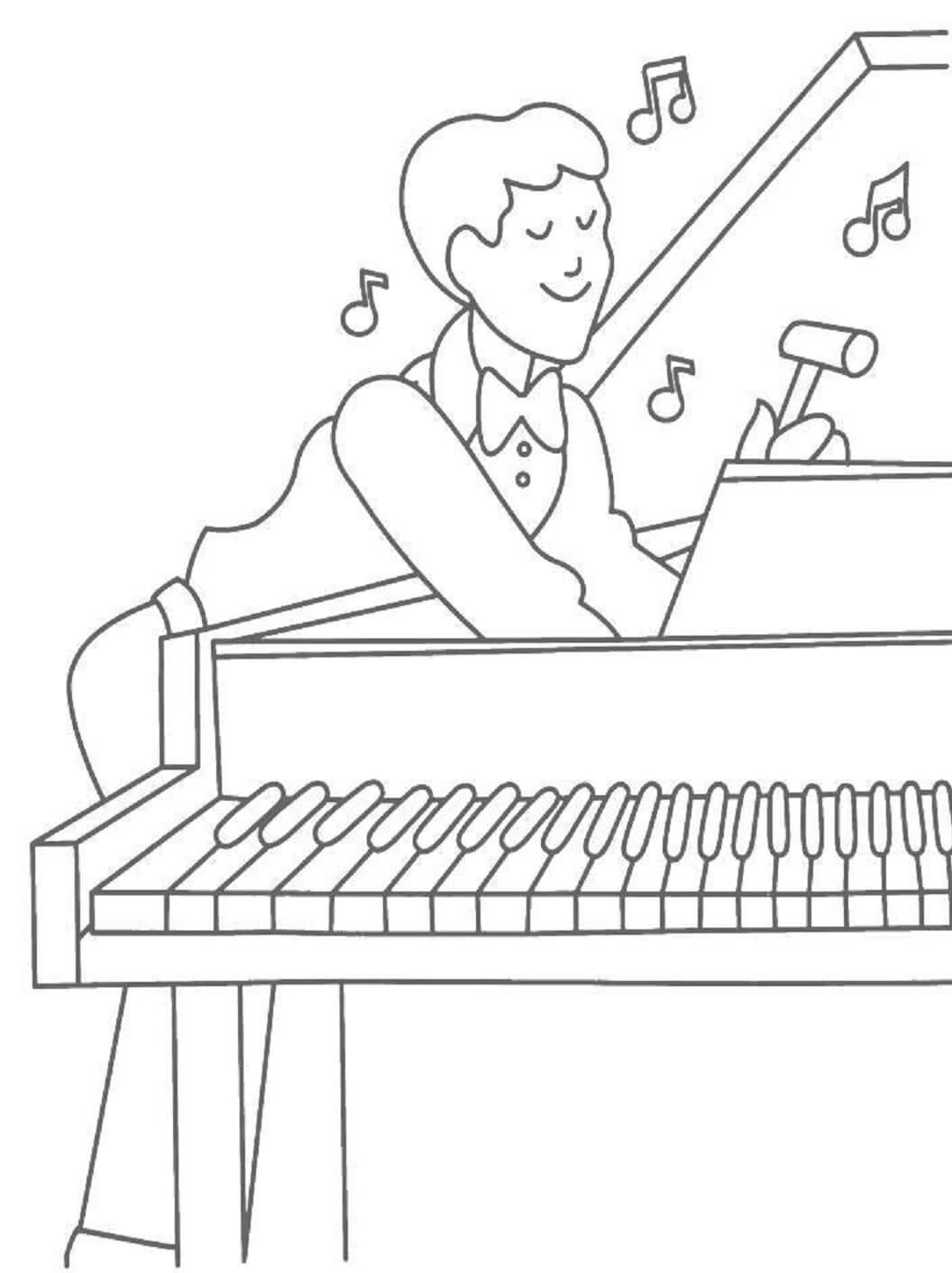 Glad Mand Spiller Klaver Tegninger til Farvelægning