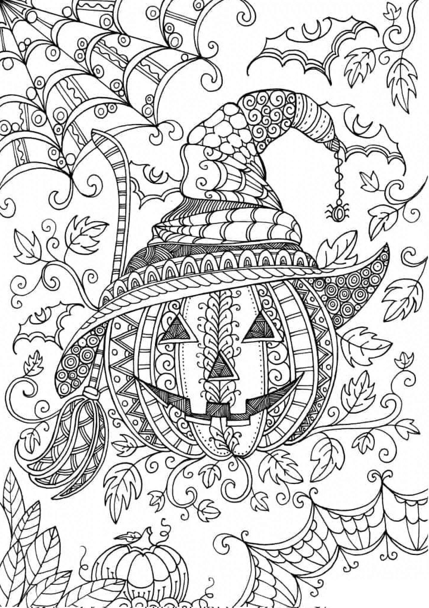 Græskar iført heksehat i Halloween Mandala Tegninger til Farvelægning