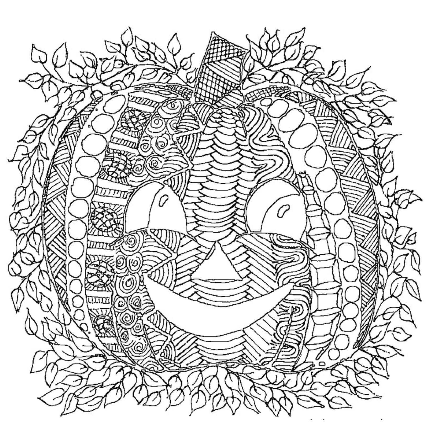 Græskar med blade i Halloween Mandala billede Tegninger til Farvelægning
