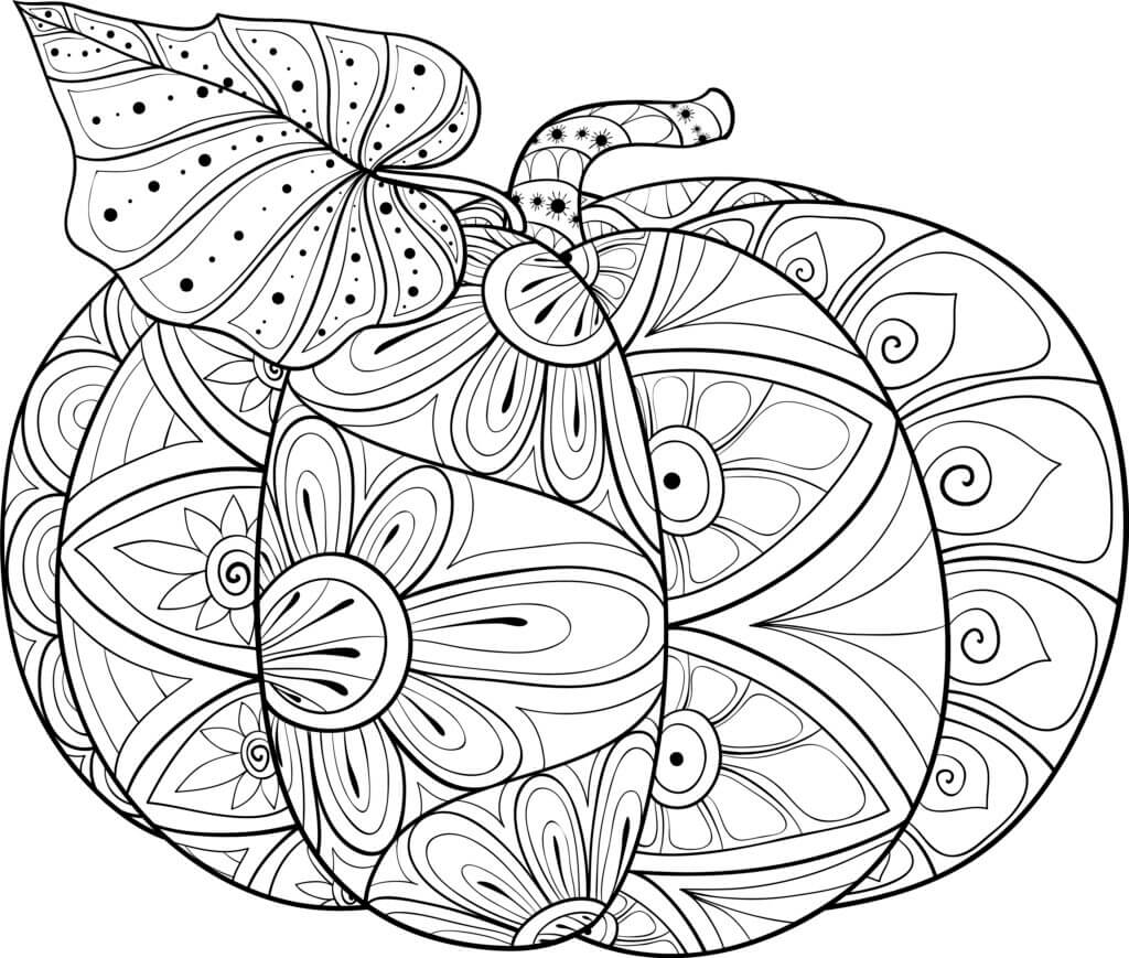 Græskar med blade i Halloween Mandala Tegninger til Farvelægning