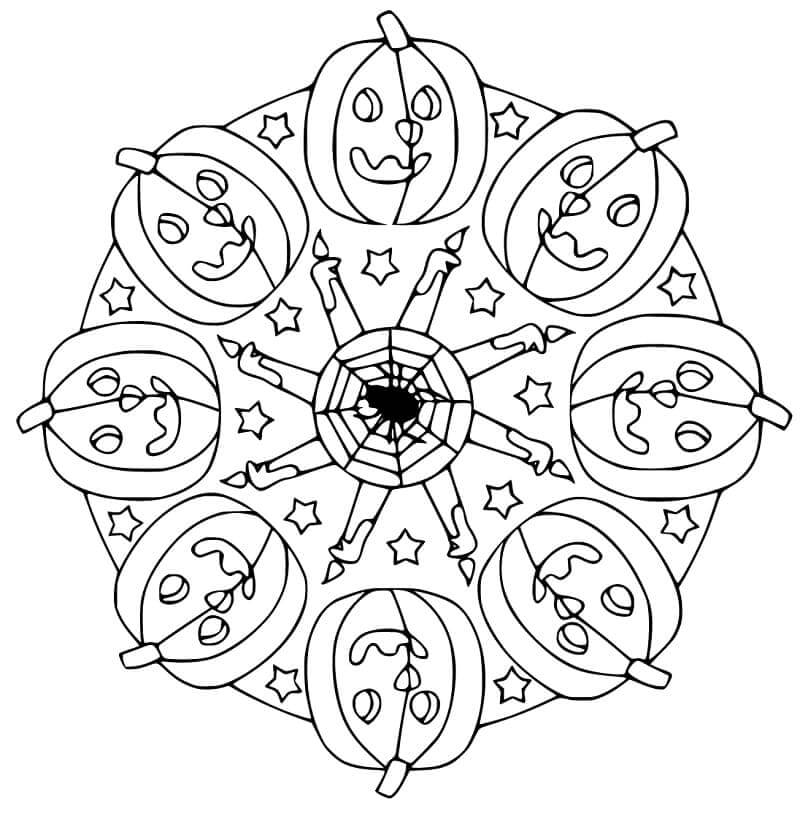 Grundlæggende Halloween Mandala Tegninger til Farvelægning