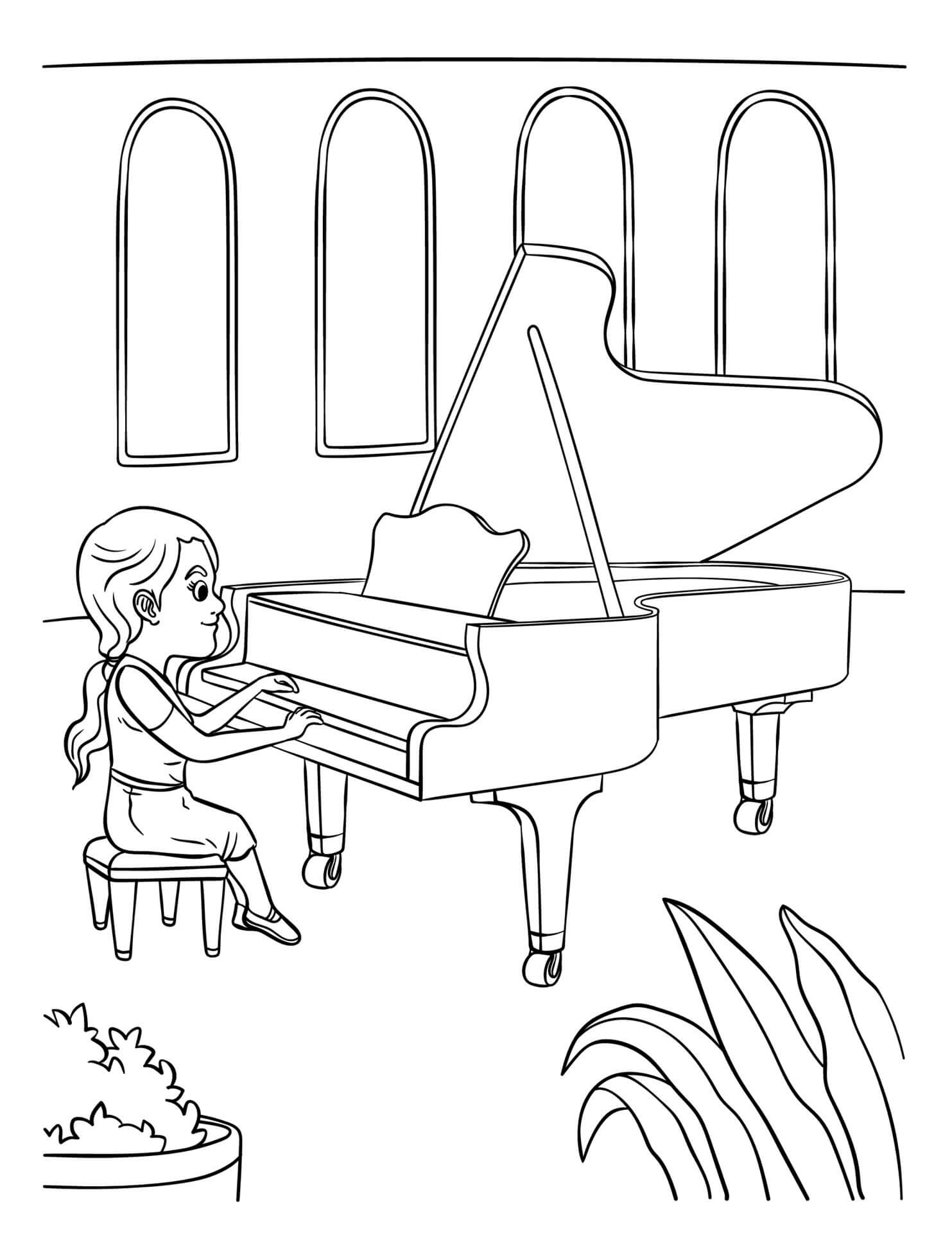 Grundlæggende Pige, Der Spiller Klaver Tegninger til Farvelægning