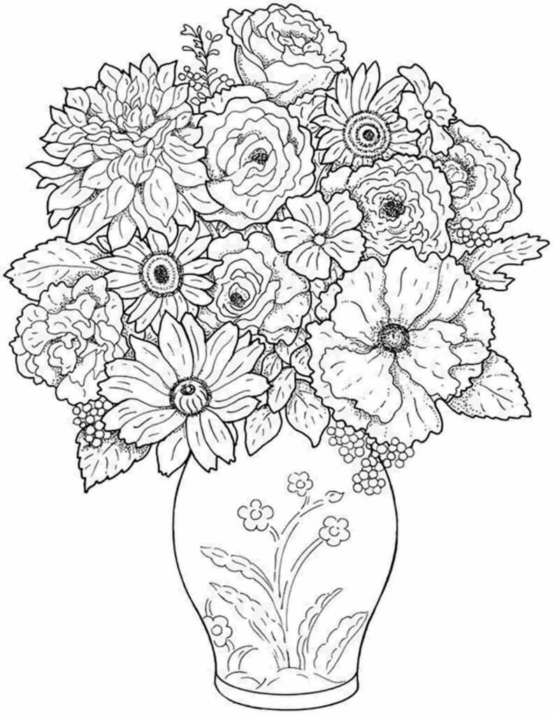 Grundlæggende Vase Med Blomster Tegninger til Farvelægning