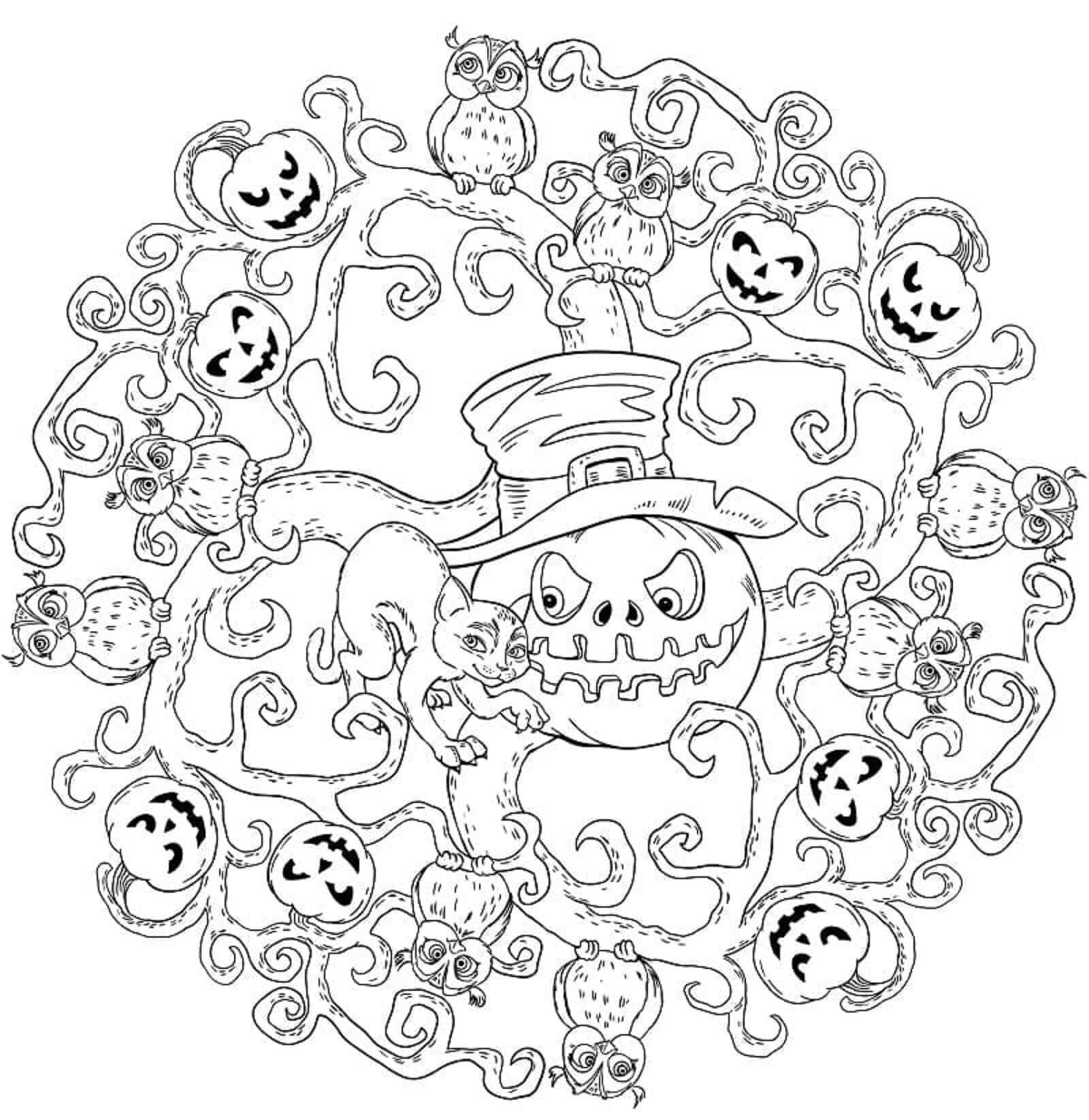 Halloween Mandala billede Tegninger til Farvelægning