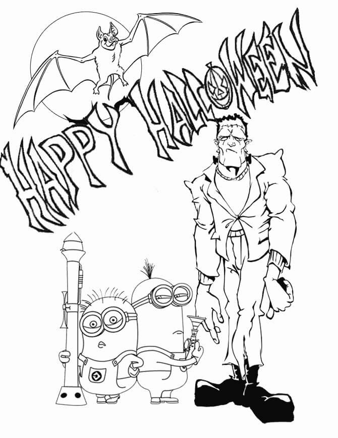 Halloween Med Frankenstein Og Minions Tegninger til Farvelægning
