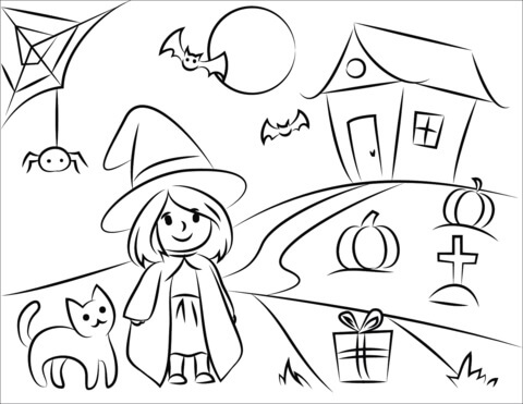 Halloween Pige Tegning Tegninger til Farvelægning