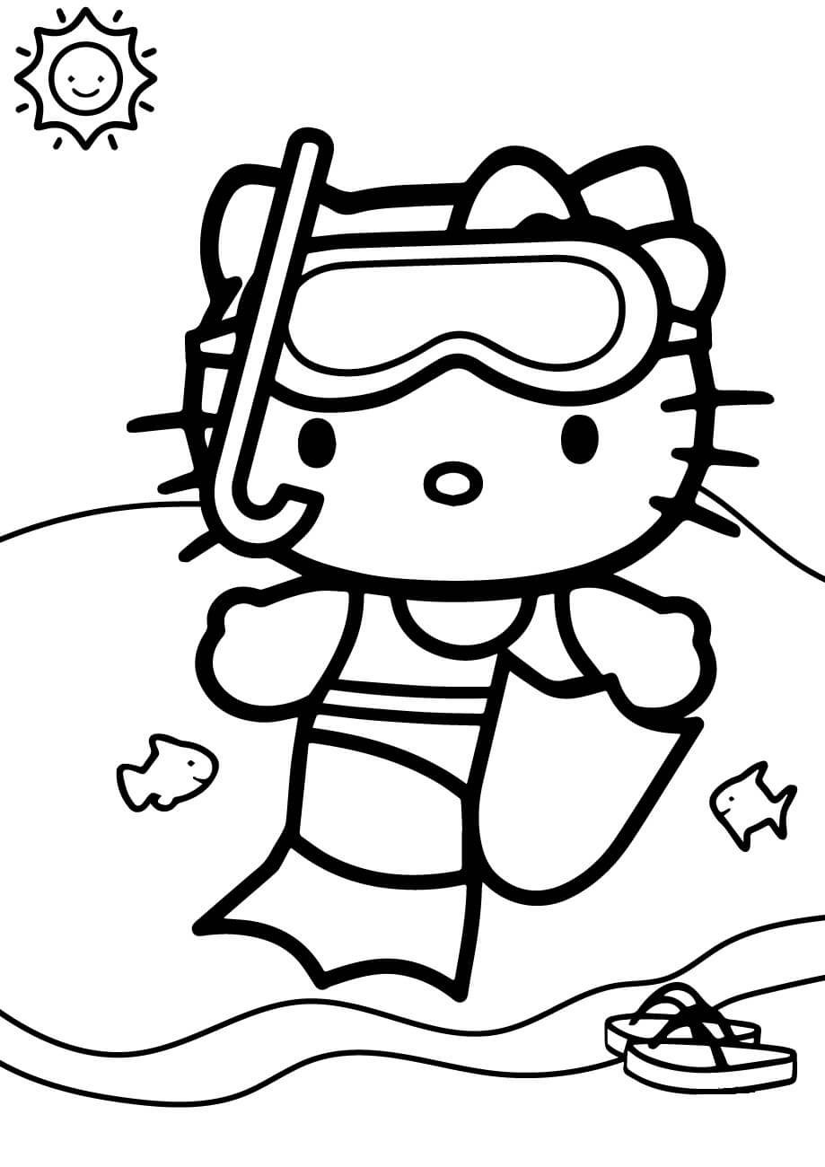 Hello Kitty Går Til Svømning Tegninger til Farvelægning