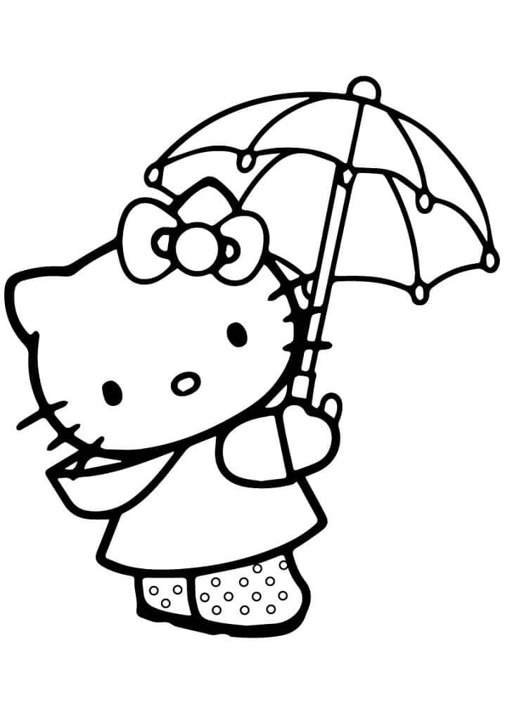 Hello Kitty Holder Paraply Tegninger til Farvelægning