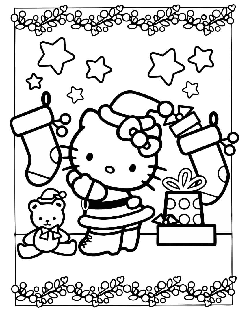 Hello Kitty I Juleferien Tegninger til Farvelægning