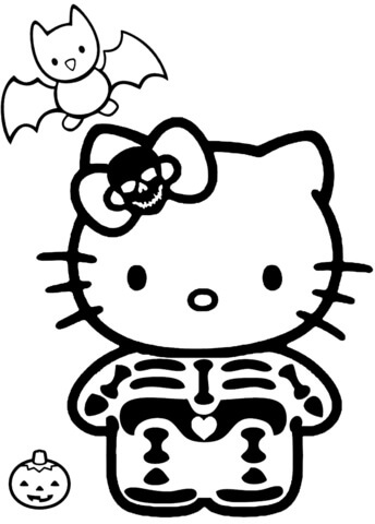Hello Kitty Med Skeletdragt Tegninger til Farvelægning