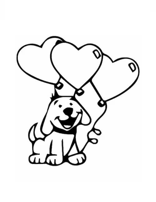 Hund Holder Balloner I Valentine Tegninger til Farvelægning