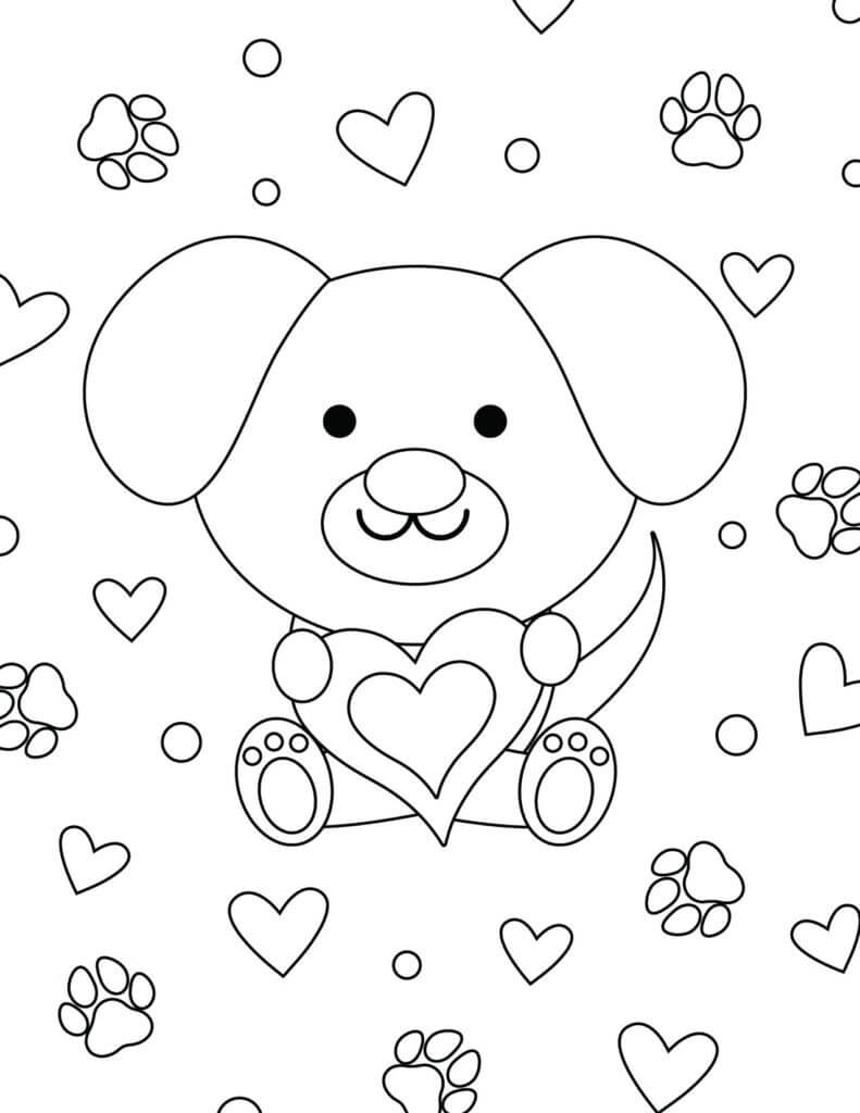 Hundhvalp Med Hjerte I Valentine Tegninger til Farvelægning