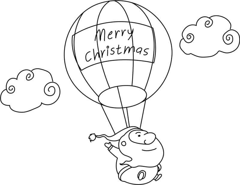 Julemanden Flyver Med Ballon Tegninger til Farvelægning