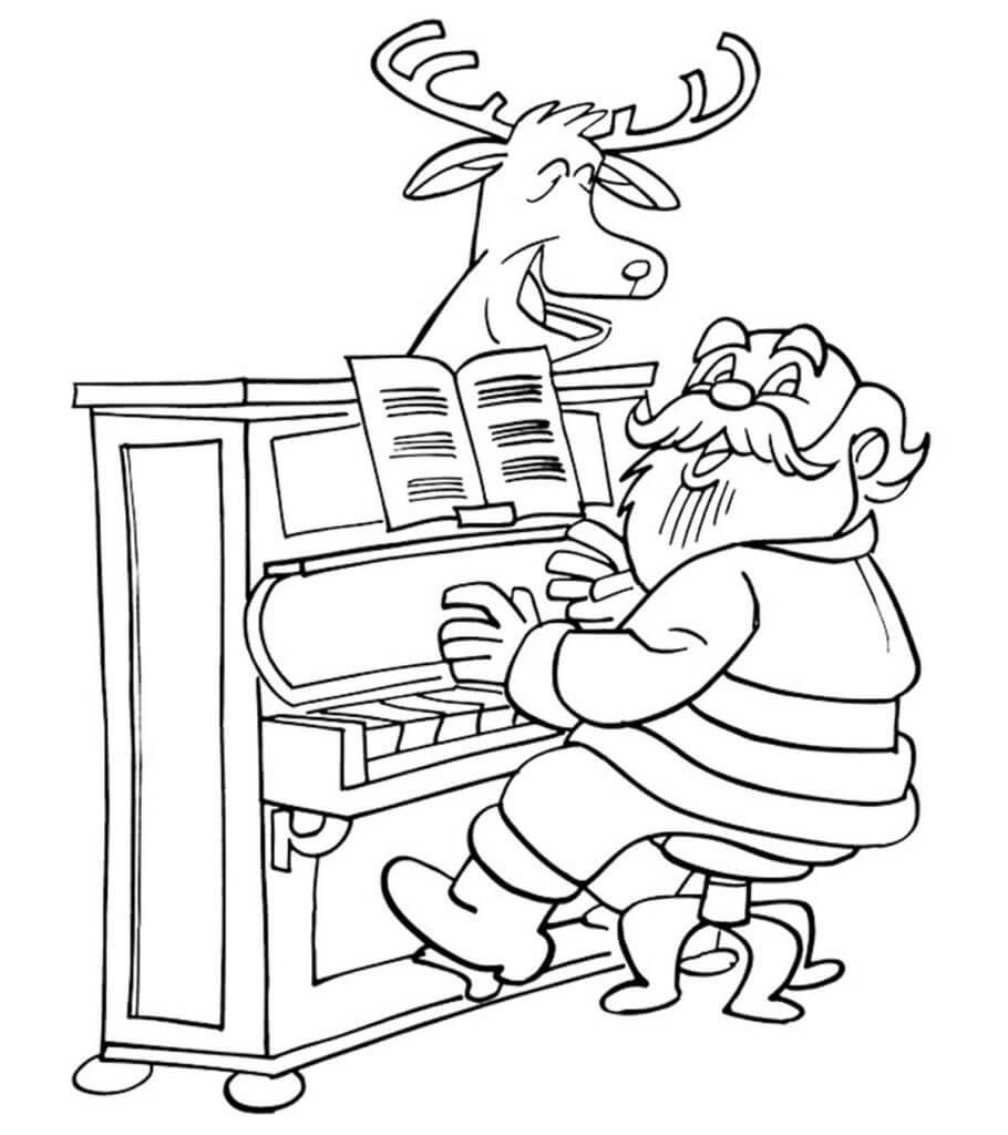 Julemanden Spiller Klaver Med Rensdyr Tegninger til Farvelægning
