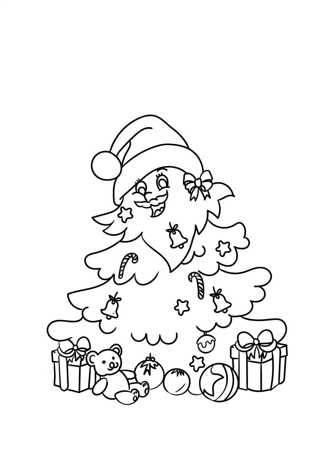 Juletræ Iført Nissehue Tegninger til Farvelægning