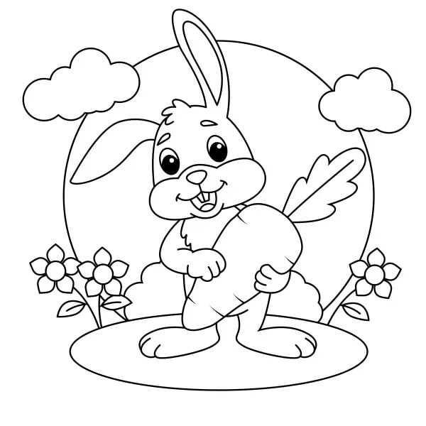 Kanin holder en gulerod om foråret Tegninger til Farvelægning