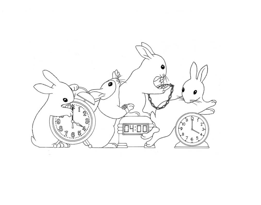 Kaniner Med Ure Tegninger til Farvelægning