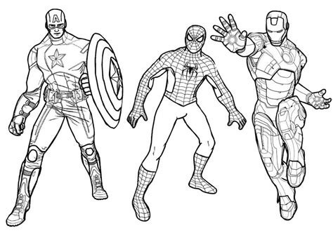 Kaptajn Amerika Og Spiderman, Ironman Tegninger til Farvelægning