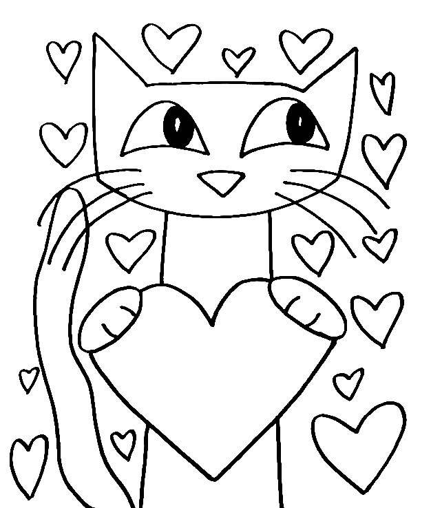 Katten Pete I Valentine Tegninger til Farvelægning