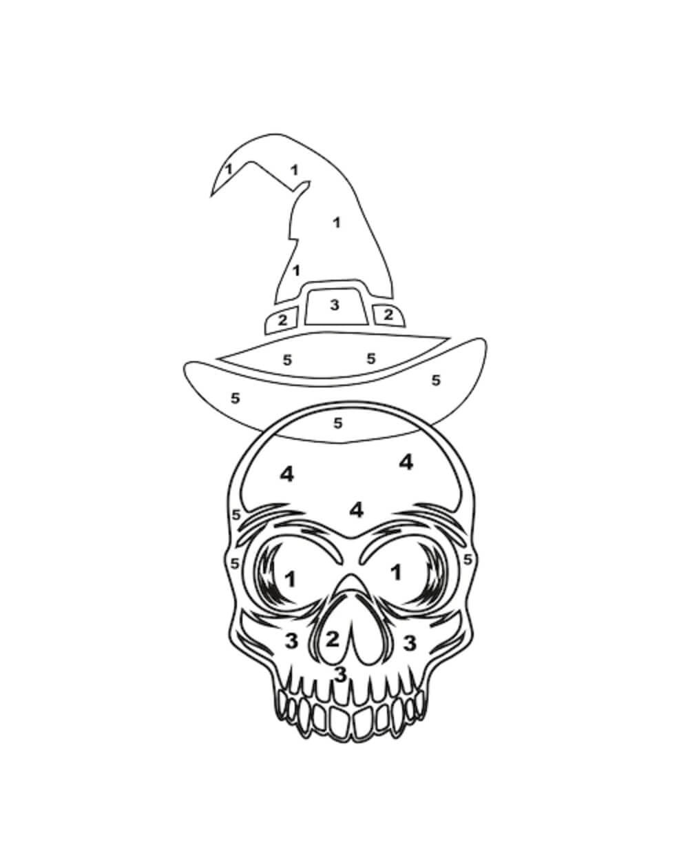 Kranie med heksehat i Halloween Mandala Tegninger til Farvelægning