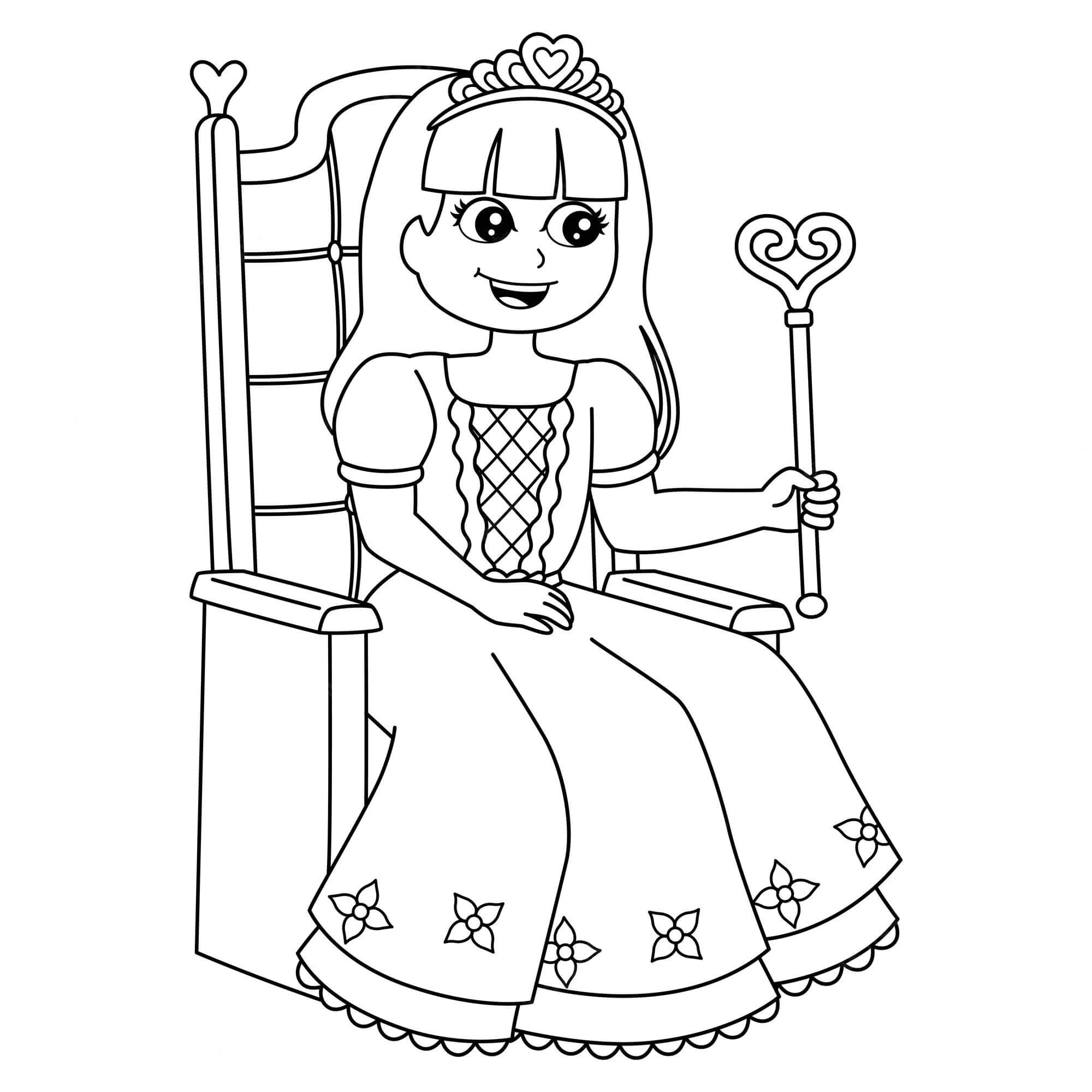 Lille Prinsesse Sidder På Stolen Tegninger til Farvelægning